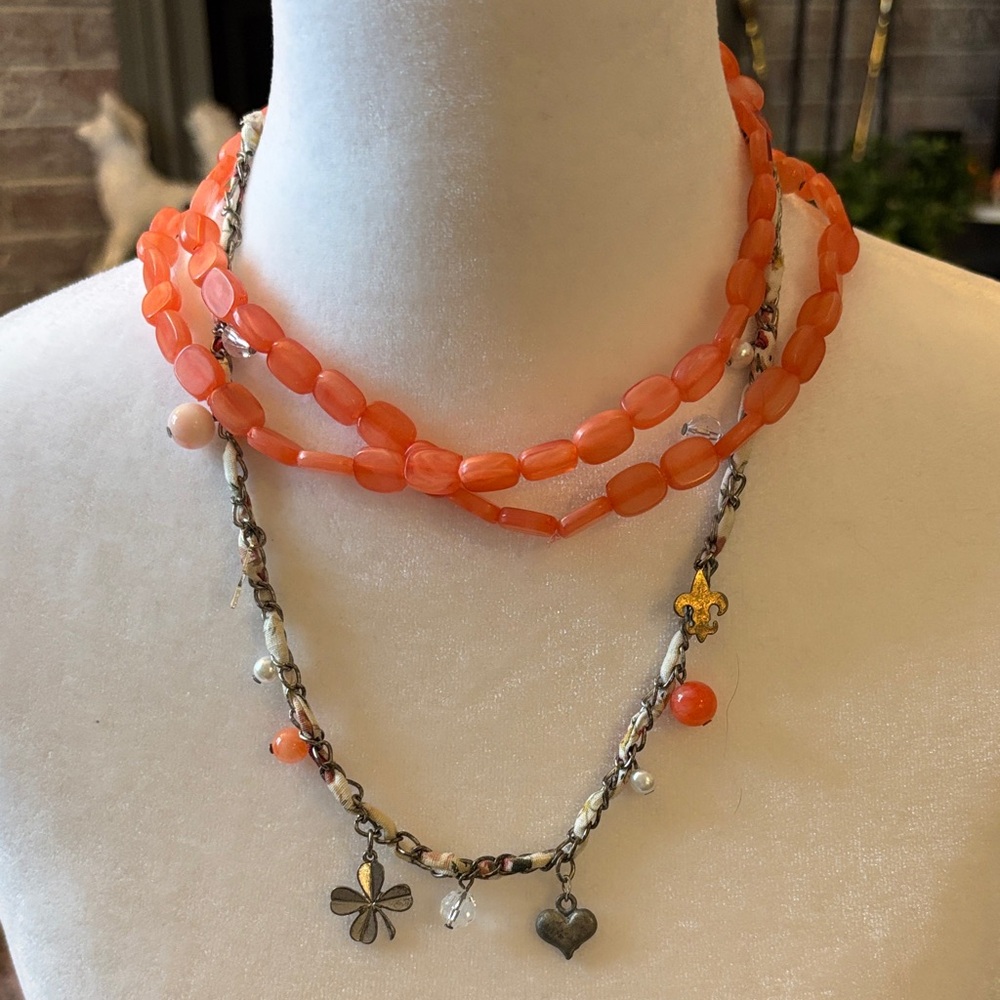 Estate Orange Beaded Necklace with Charms